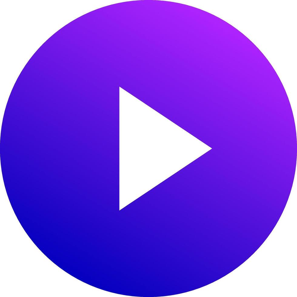 Play symbol pointing to the right over a gradient purple and blue circular background representing a multimedia playback control for starting a or audio file vector