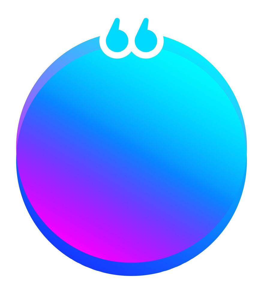 Round quote blank template featuring quotation marks gracefully hovering over a vibrant blue and purple gradient circle, ideal for incorporating quotes or testimonials seamlessly vector