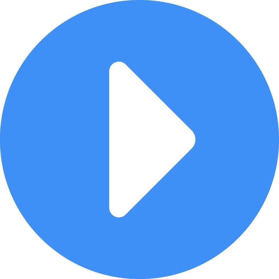 White play symbol pointing right, enclosed in a blue circle, visually representing the concepts of starting and continuing media playback for and audio applications vector