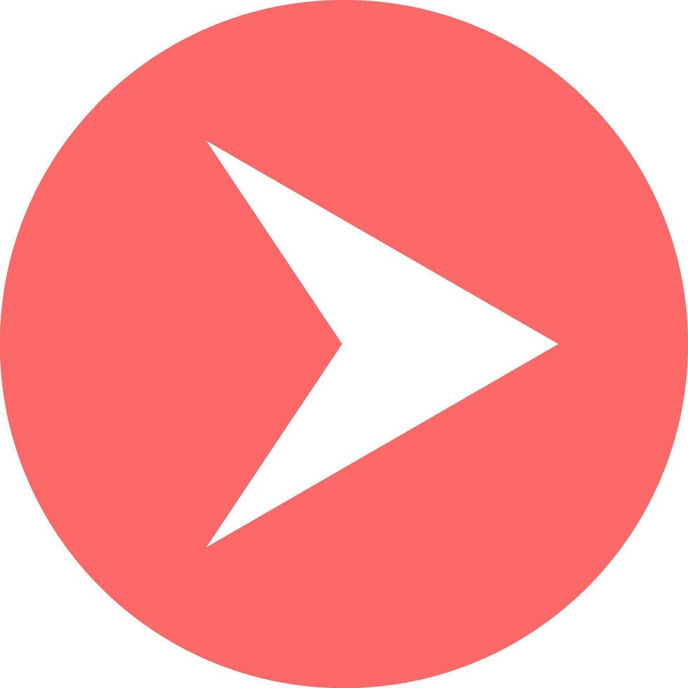 White arrow pointing right in a red circle indicating direction, simple design for websites and apps, conceptual image for decision making, progress, and moving forward vector