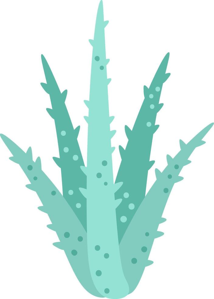 Light green aloe vera plant thriving with spiky, textured leaves adorned with distinctive dots, presented as an isolated illustration against a crisp white background vector