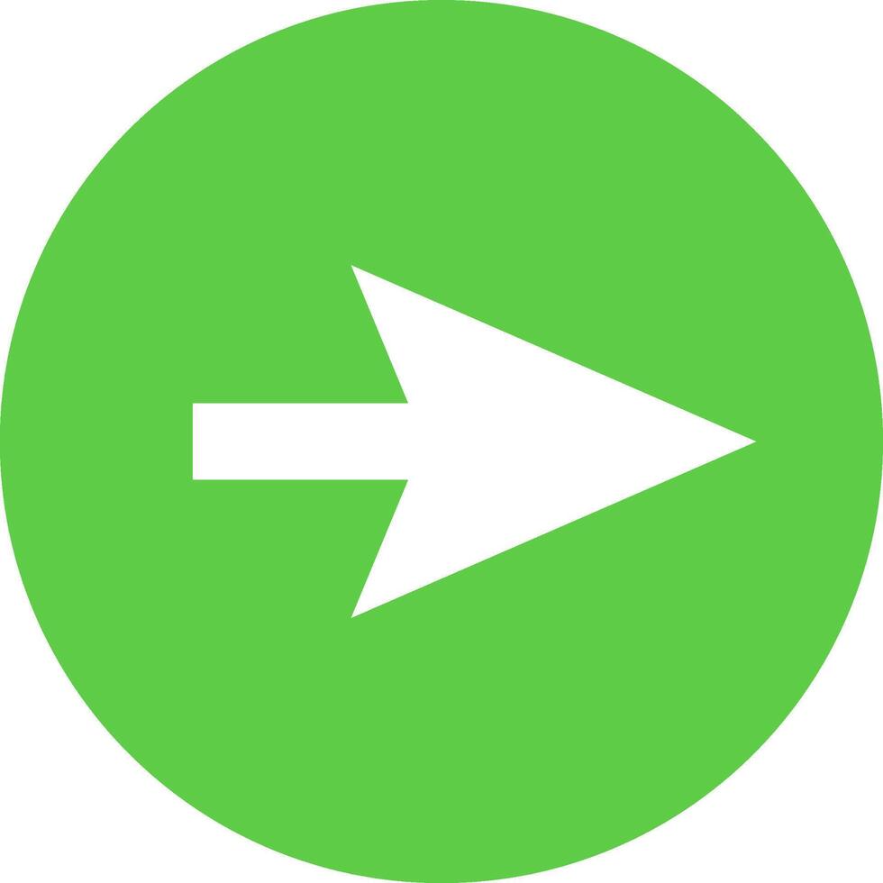 White arrow pointing to the right on a green circle background, simple graphic design element ideal for indicating direction, movement, or progress vector