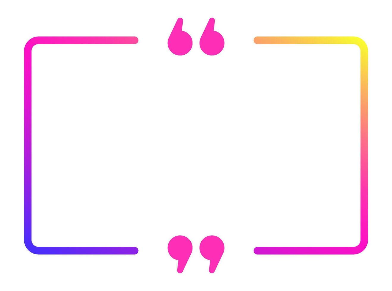Gradient quotation marks frame a blank space, creating an expressive design for text and quotations, perfect for social media posts, websites, and print materials vector
