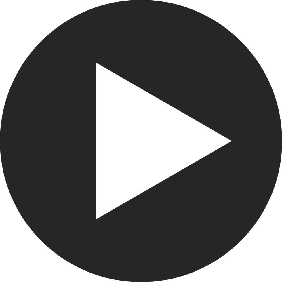 Simple and minimalist play button icon, featuring a white triangle pointing right, enclosed within a dark gray circle, symbolizing the start or continuation of multimedia content vector