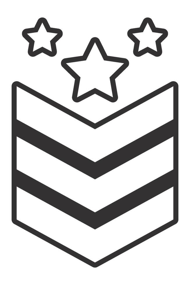Minimalist illustration of a military chevron insignia with three stars, symbolizing high rank, achievement, and leadership within armed forces vector