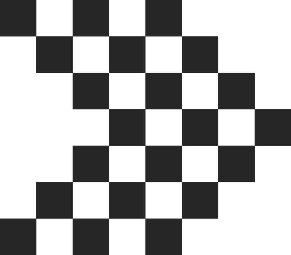 Checkered arrow pointing to the left composed of black and white squares resembling a pixel art style creating a dynamic and directional graphic element vector