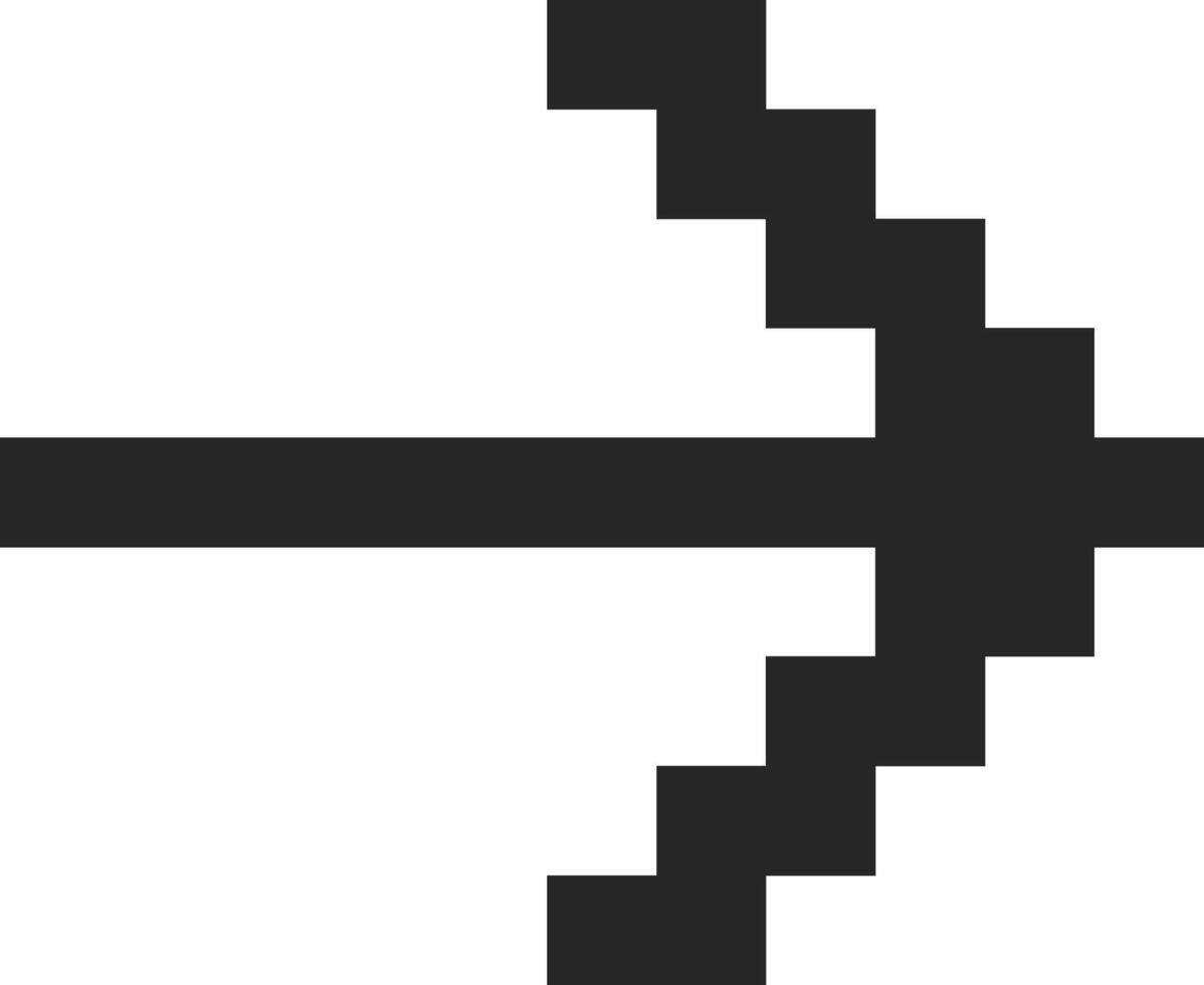 Black pixelated arrow pointing left against a clean white background, featuring a simple and minimalist design that symbolizes direction and navigation in a digital context vector