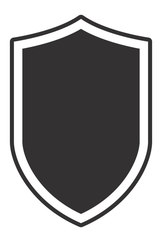 Classic shield icon symbolizing safety, defense, and security, with a dark gray center and contrasting white border, perfect for representing protection and reliability vector