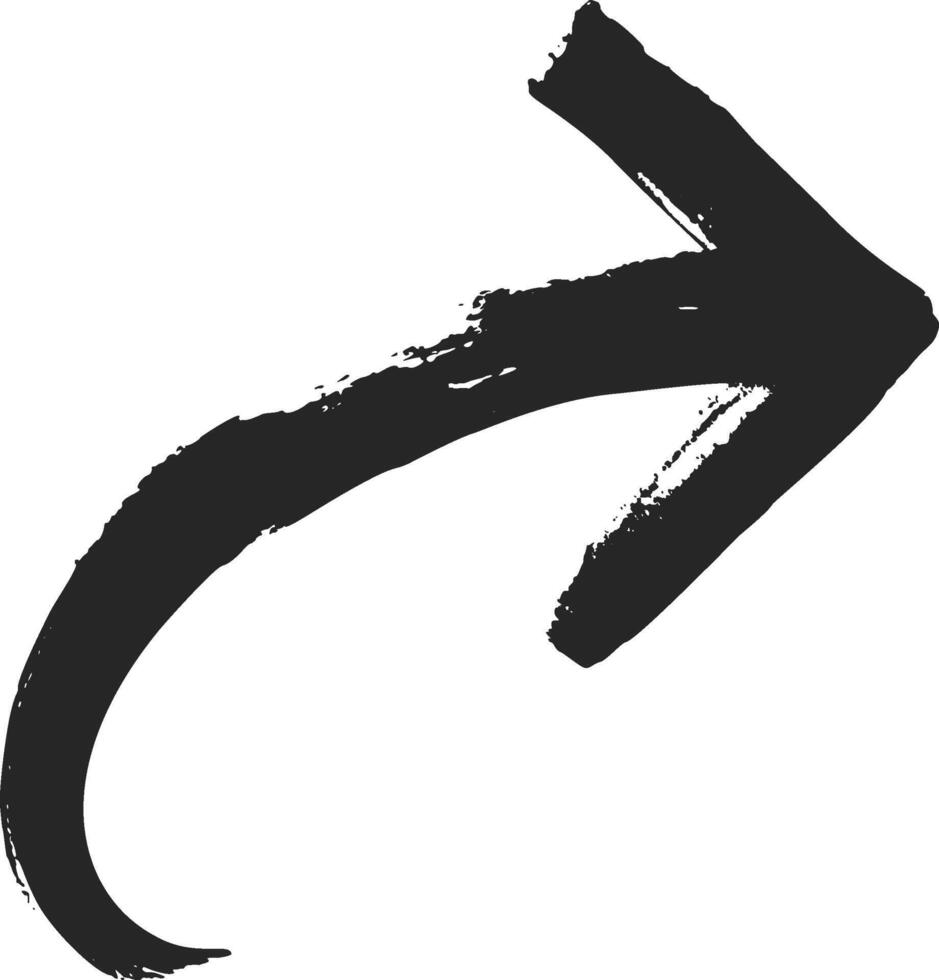 Black grunge arrow pointing right, crafted with dynamic brushstrokes, expressing direction and movement while symbolizing progress and forward momentum in design vector