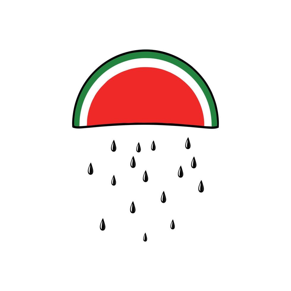 Creative watermelon slice cloud with falling seeds as raindrops unique summer weather fruit concept illustration for whimsical designs vector