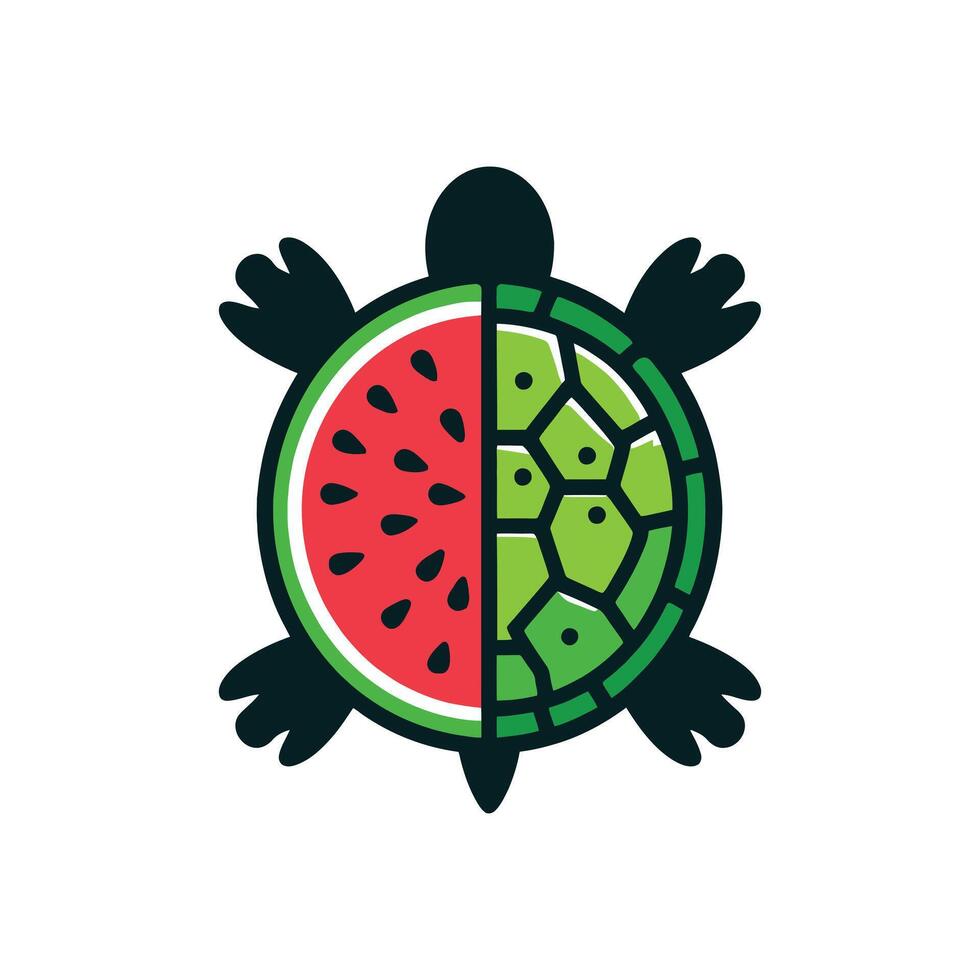 Cute cartoon turtle with a vibrant red watermelon shell illustration perfect for summer fruit designs and funny animal graphics art vector