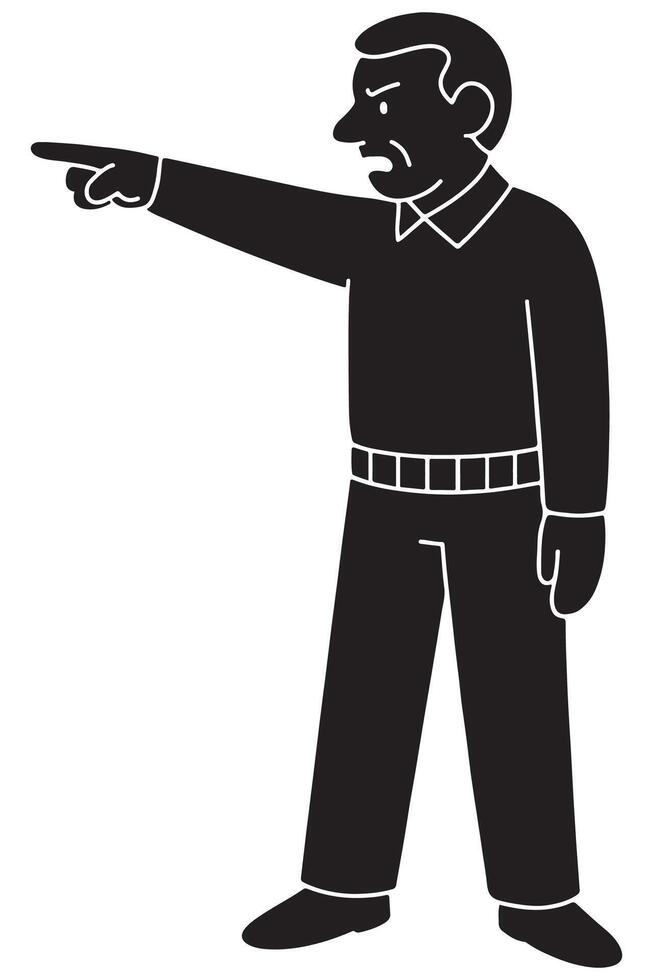Silhouette of a man pointing in a commanding manner, legs firmly planted vector