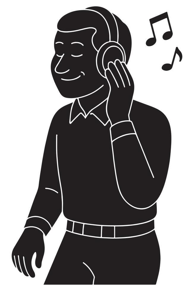 Silhouette of a man listening to music with implied headphones, slight head nod vector