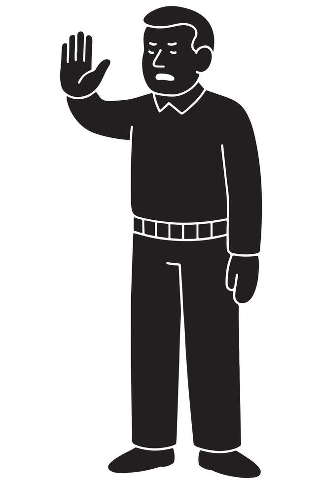 Silhouette of a man signaling halt with one hand raised palm out vector