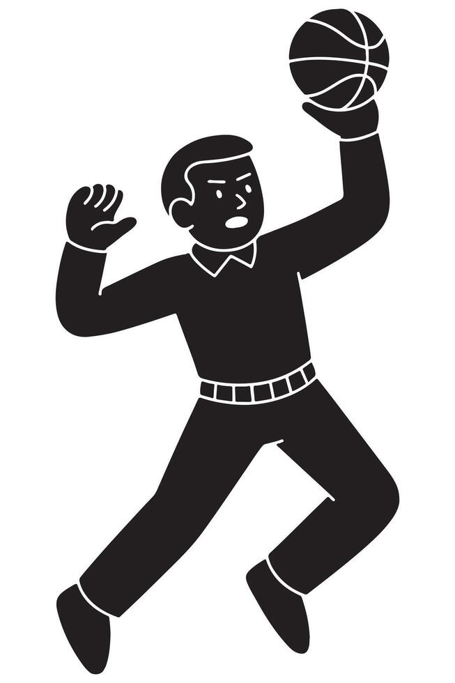Silhouette of a man jumping to shoot a basketball with one arm raised vector
