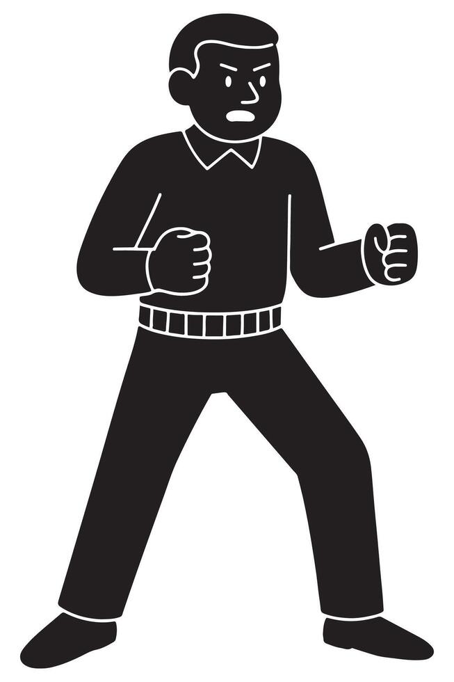 Silhouette of a man in a ready stance with legs wide and fists clenched vector