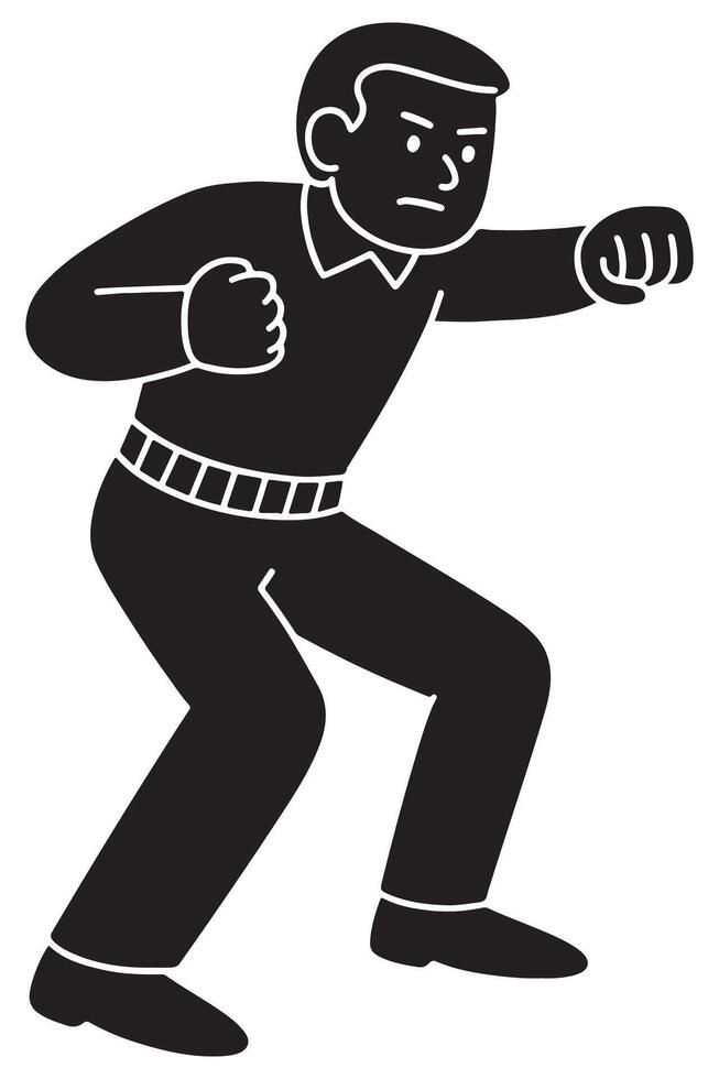 Silhouette of a man punching forward with strong posture and wide stance vector