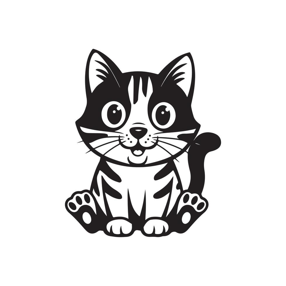 Grey stripped mixedbreed cat sitting isolated on white vector