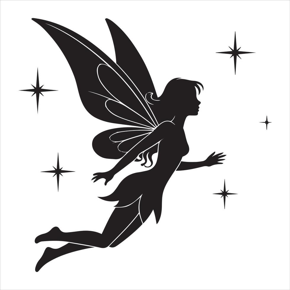 Silhouette of a Fairy Flying with Stars vector