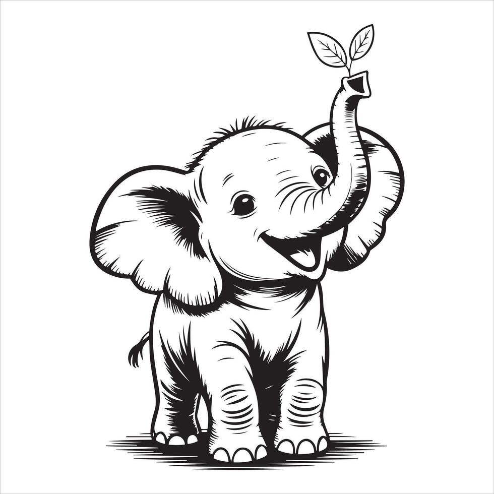 Adorable Baby Elephant with Leaves vector