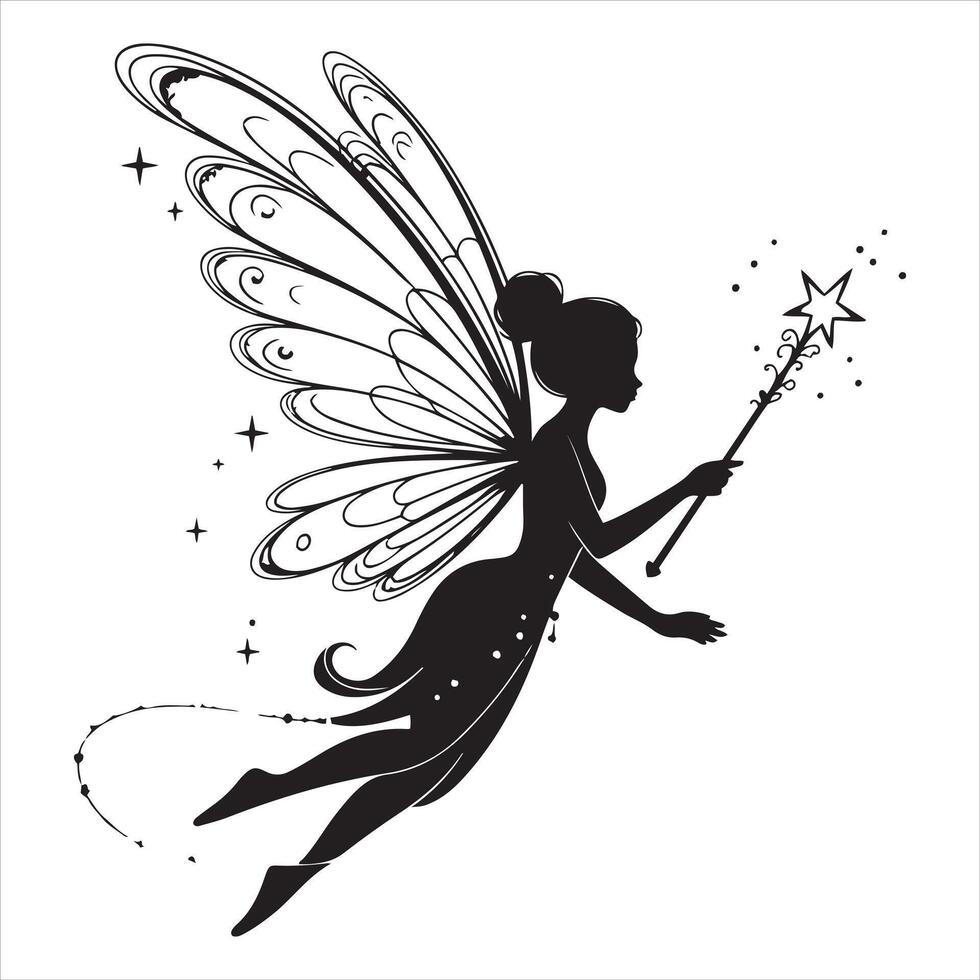 Silhouette of a Fairy with Star Wand vector