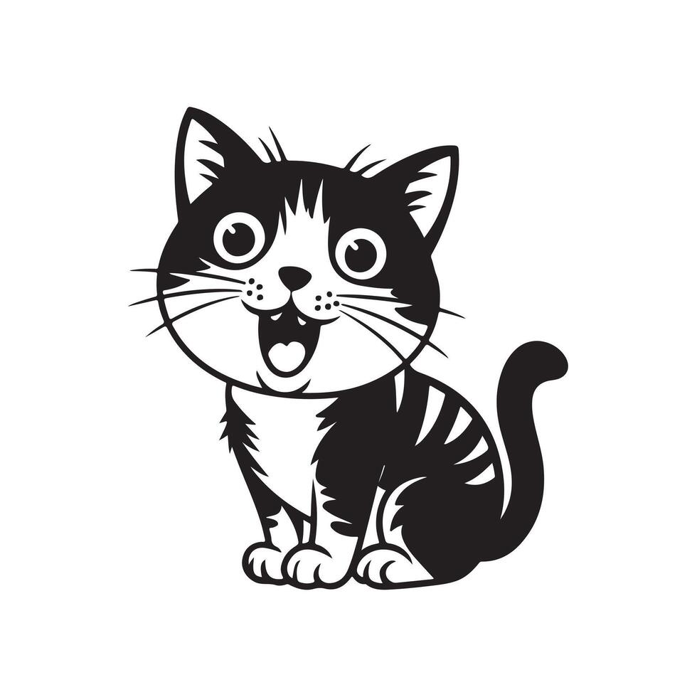 Grey stripped mixedbreed cat sitting isolated on white Art Design vector