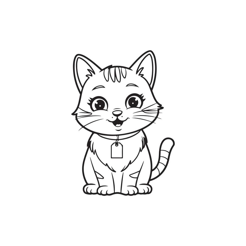 Grey stripped mixedbreed cat sitting on white vector