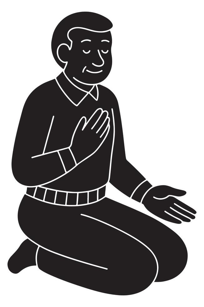 Silhouette of a man seated peacefully, body relaxed, as if lost in divine thought vector