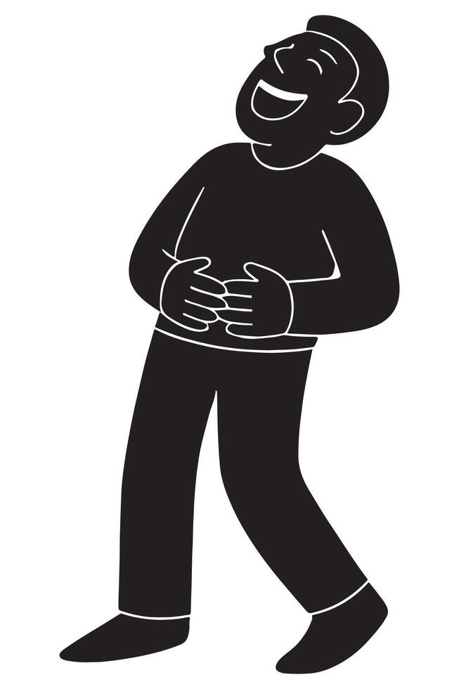 Silhouette of a man laughing with head tilted back and hands on stomach vector
