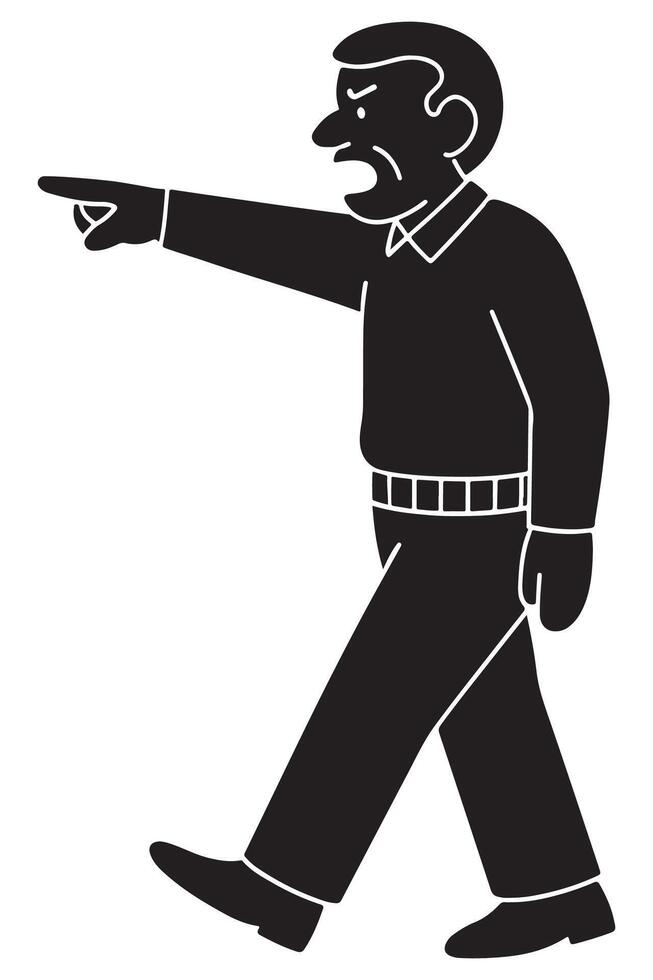Silhouette of a man yelling a command with one arm extended forward vector