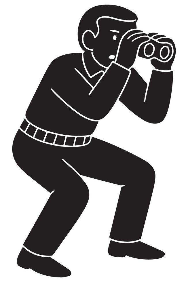 Silhouette of a man holding imaginary binoculars in a scouting stance vector