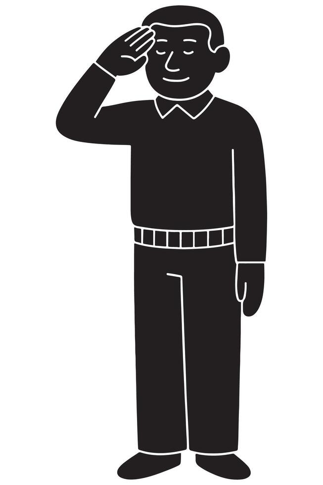 Silhouette of a man giving a military salute with one hand raised to forehead vector