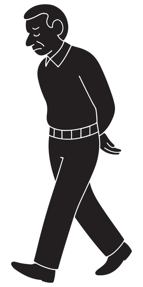 Silhouette of a man walking slowly with hands behind back in quiet contemplation vector