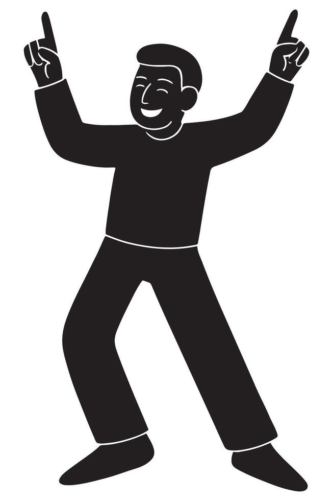 Silhouette of a man pointing both index fingers upward in a victory dance vector