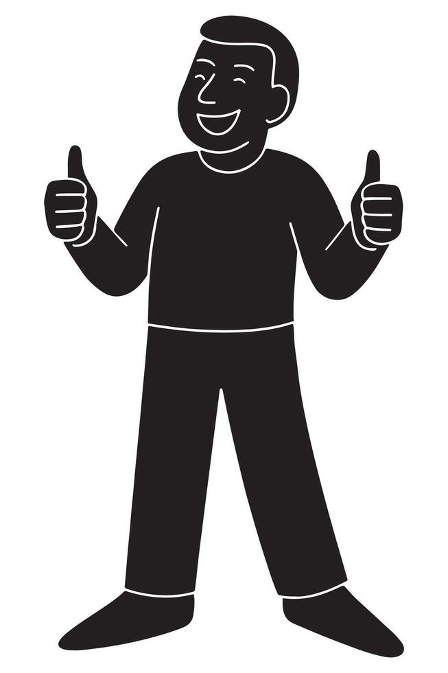 Silhouette of a man giving a double thumbs-up with a proud chest posture vector