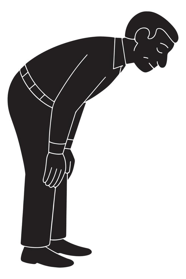 Silhouette of a man bowing forward in ruku with hands on knees vector