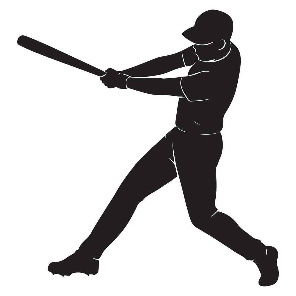 Silhouette of a man hitting a baseball with an extended swing, silhouette of a baseball player vector
