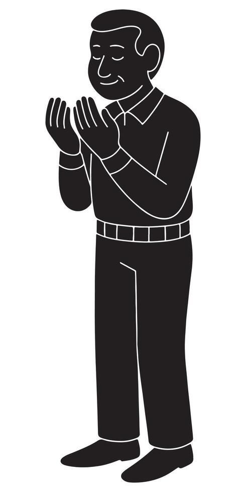 Silhouette of a man holding both hands together in a supplicating gesture vector