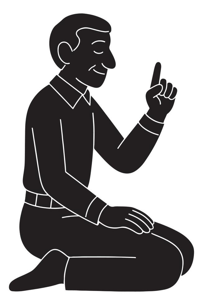 Silhouette of a man sitting in tahiyyat position with index finger raised vector