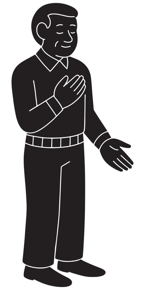 Silhouette of a man standing with one hand over his heart in reverence vector