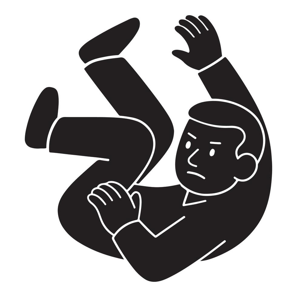 Silhouette of a man doing a side roll with body turned and limbs bent vector