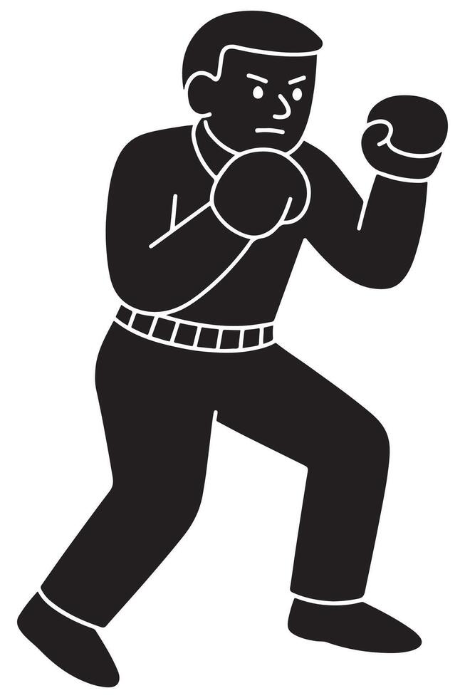 Silhouette of a man boxing with fists up in a defensive stance, boxer silhouette vector