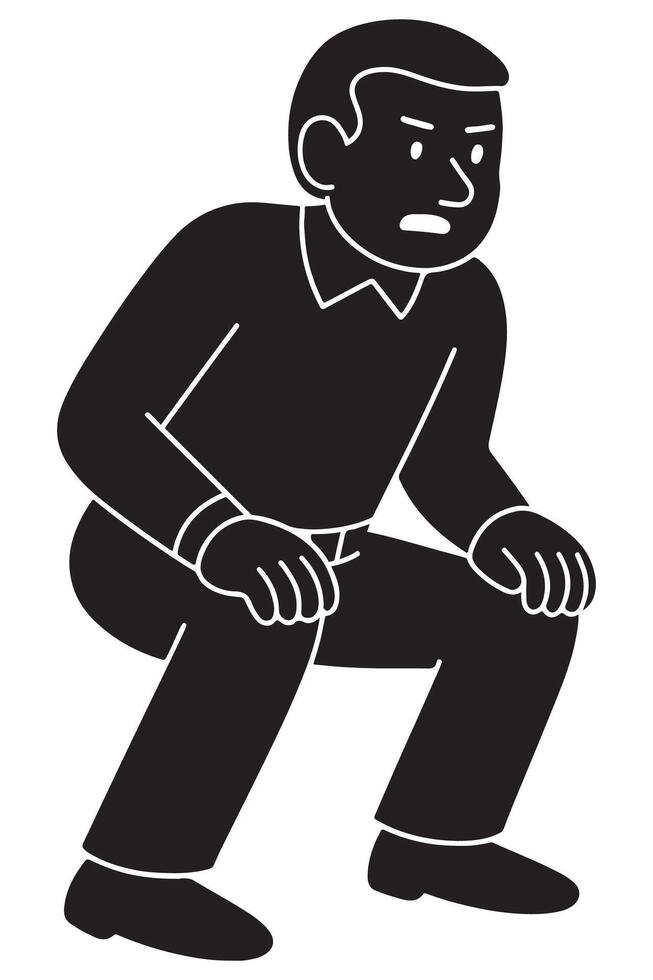 Silhouette of a man checking surroundings in a low-squat position vector