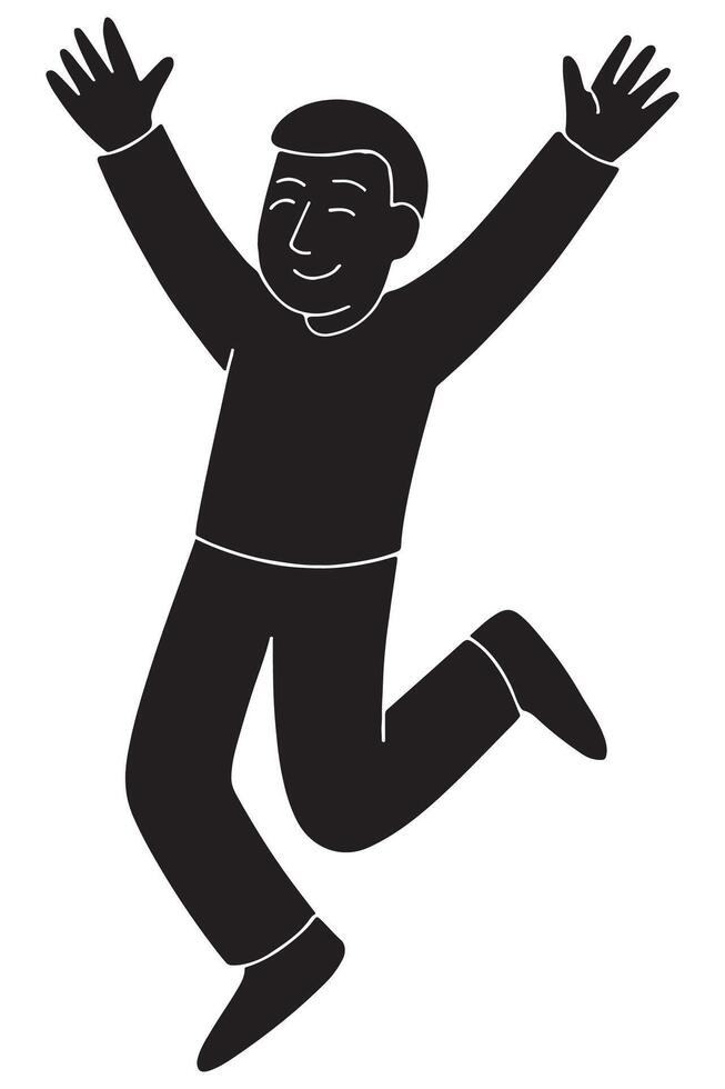 Silhouette of a man jumping with both arms raised in excitement vector