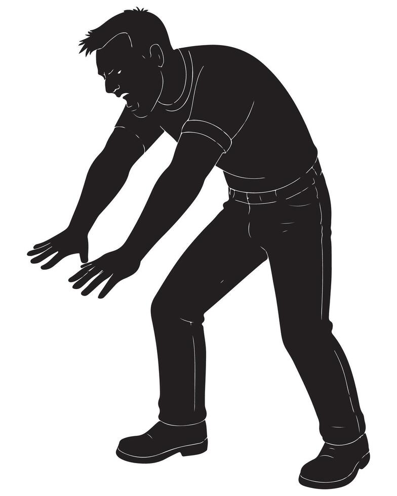 Silhouette of a man slamming both hands down in fury, body leaned forward, angry man silhouette vector