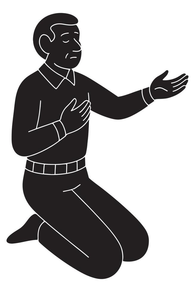 Silhouette of a man placing one hand on his chest and the other extended outward as addressing someone vector
