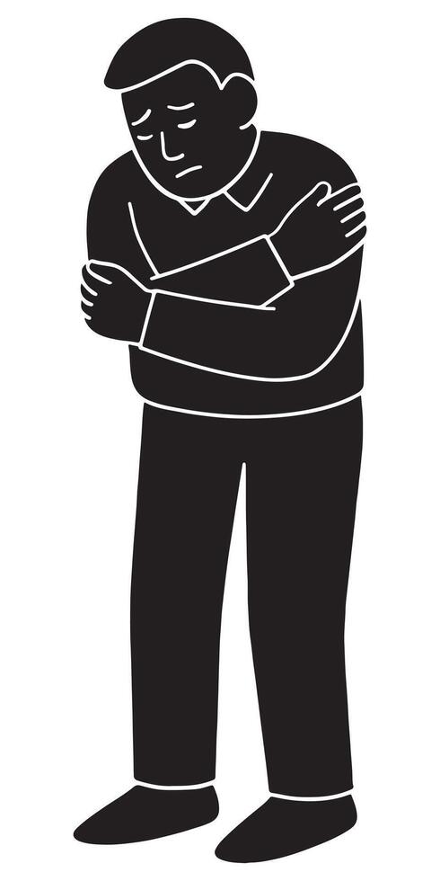Silhouette of a man hugging himself, conveying loneliness or yearning vector