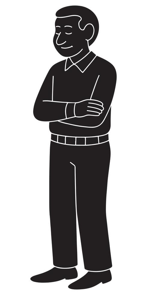 Silhouette of a man standing still with hands folded across chest vector