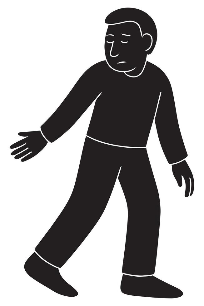 Silhouette of a man walking with one hand trailing behind as if being pulled emotionally vector