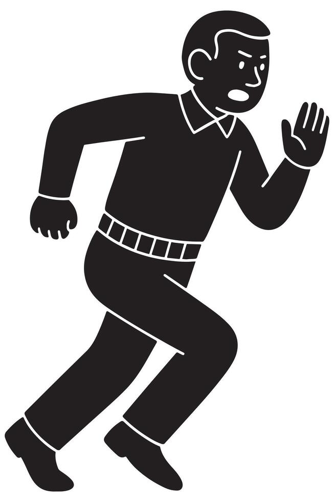 Silhouette of a man running with purpose, arms bent in strong motion vector
